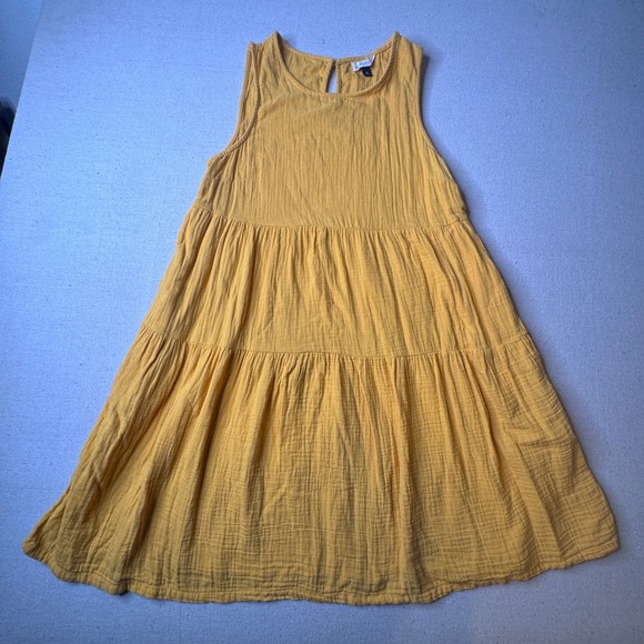 Universal Thread Mustard Yellow Cotton Gauze Tiered Sleeveless Mini Dress Medium - Picture 2 of 8